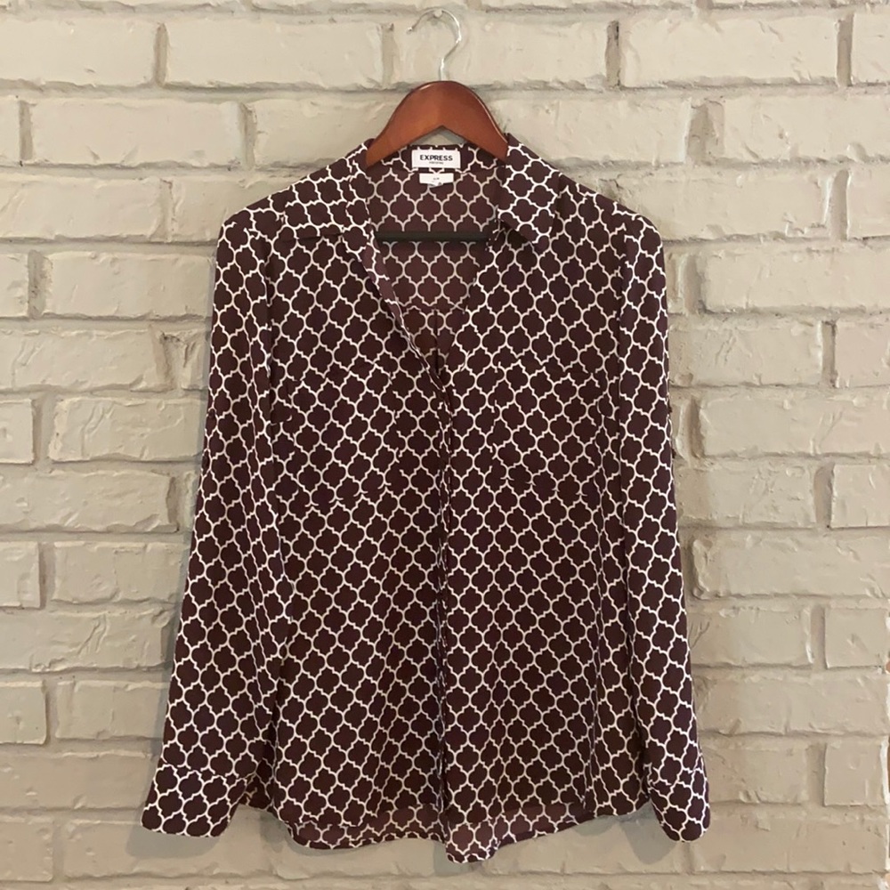Patterned Button Down Blouse